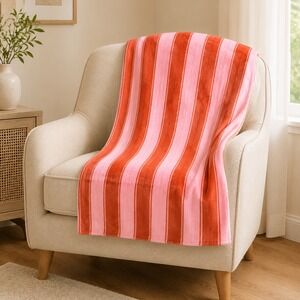 Pink Rust Orange Striped Microplush Throw Blanket 50x60 Everyday Living Soft